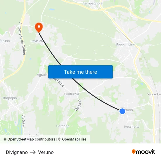 Divignano to Veruno map