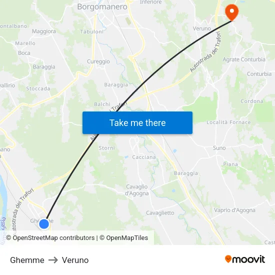 Ghemme to Veruno map