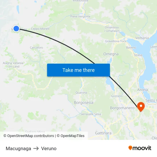 Macugnaga to Veruno map