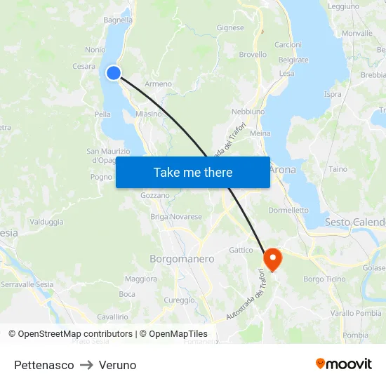 Pettenasco to Veruno map