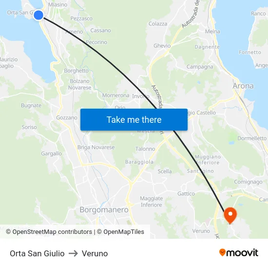 Orta San Giulio to Veruno map