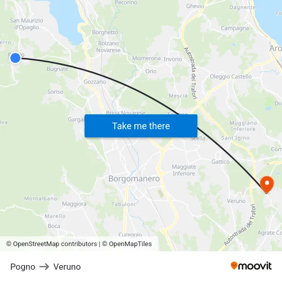Pogno to Veruno map