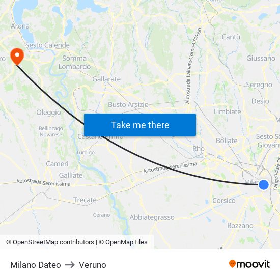 Milano Dateo to Veruno map
