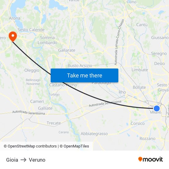 Gioia to Veruno map