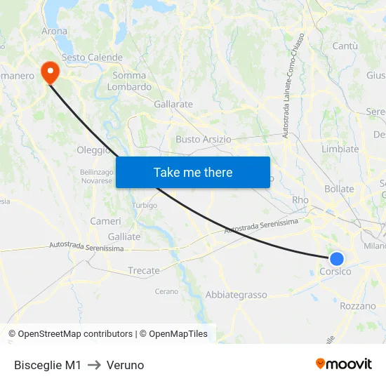 Bisceglie M1 to Veruno map