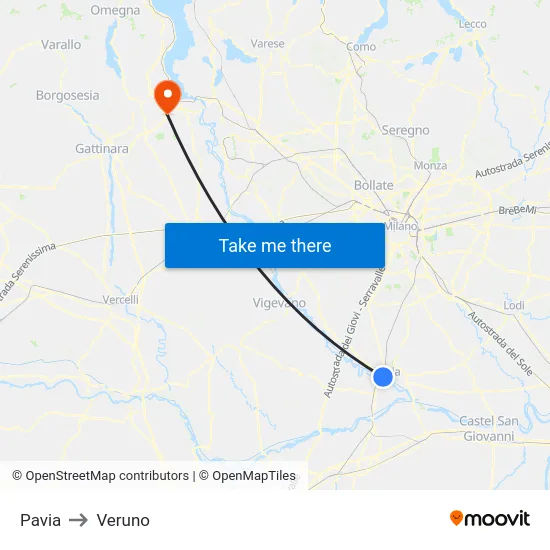 Pavia to Veruno map