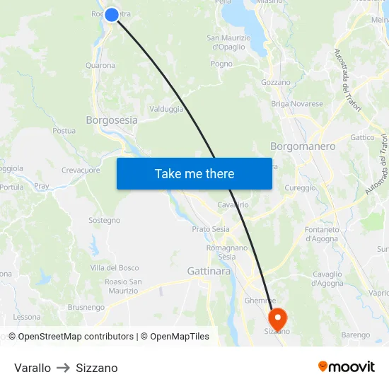 Varallo to Sizzano map