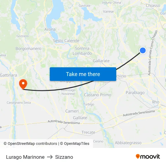 Lurago Marinone to Sizzano map