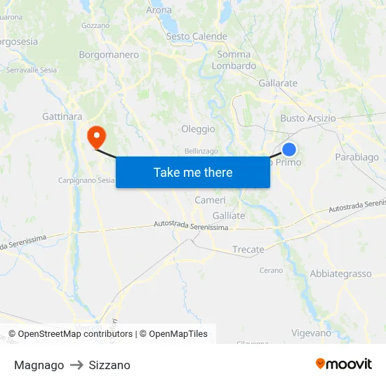 Magnago to Sizzano map