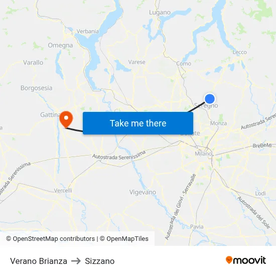 Verano Brianza to Sizzano map