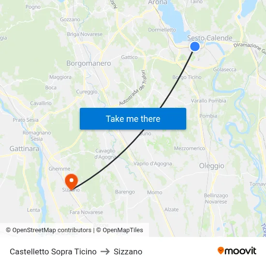Castelletto Above Ticino to Sizzano map