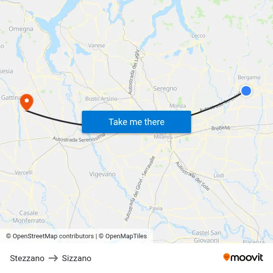 Stezzano to Sizzano map