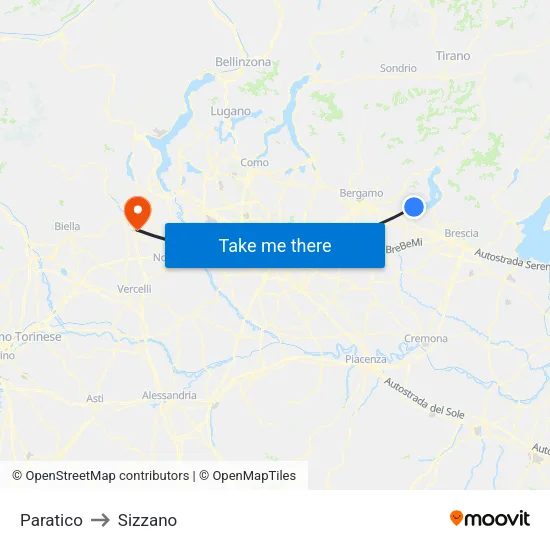 Paratico to Sizzano map