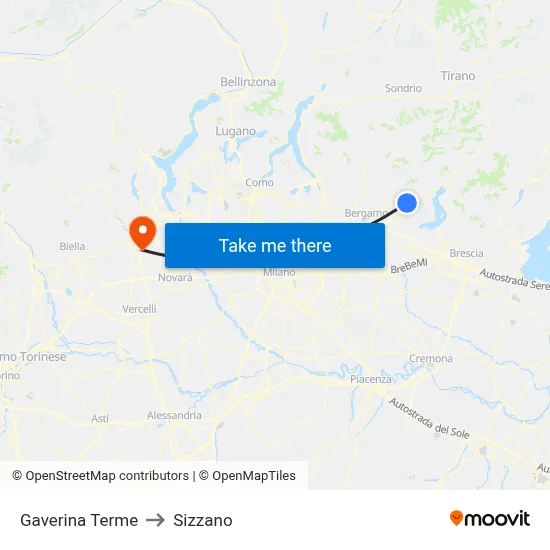 Gaverina Terme to Sizzano map