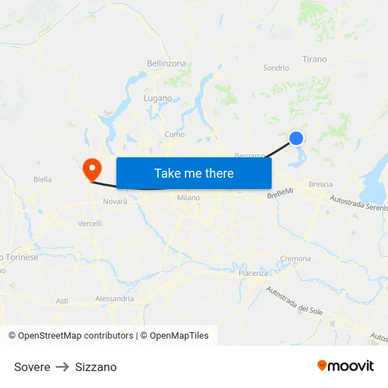 Sovere to Sizzano map
