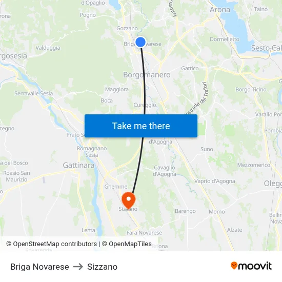 Briga Novarese to Sizzano map