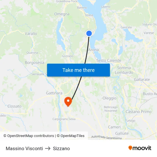 Massino Visconti to Sizzano map
