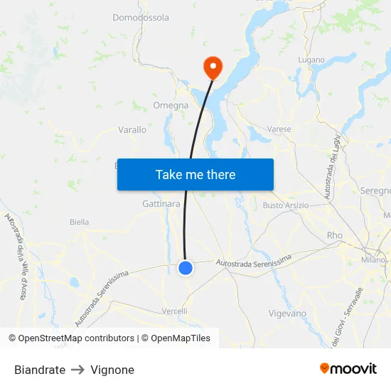 Biandrate to Vignone map