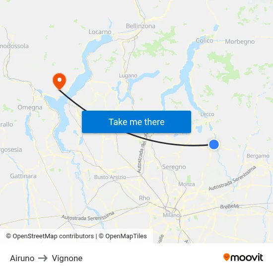 Airuno to Vignone map