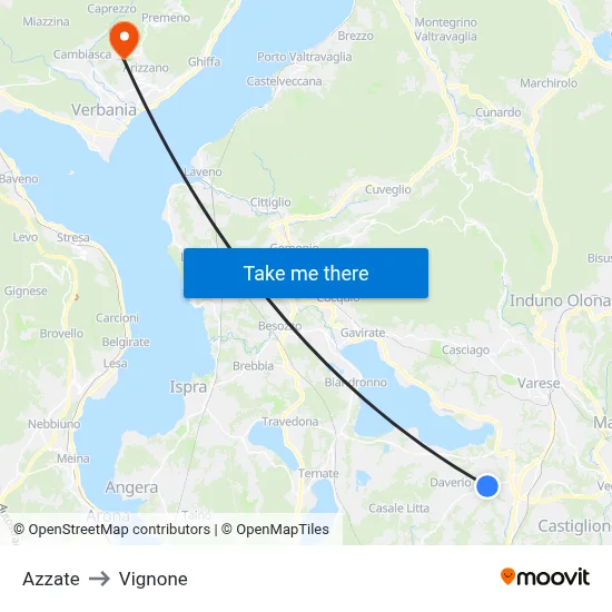Azzate to Vignone map