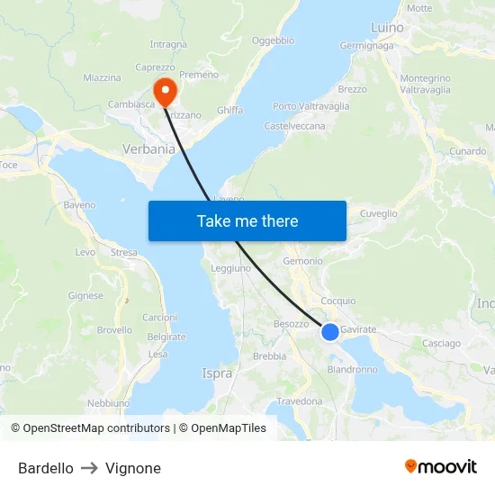 Bardello to Vignone map