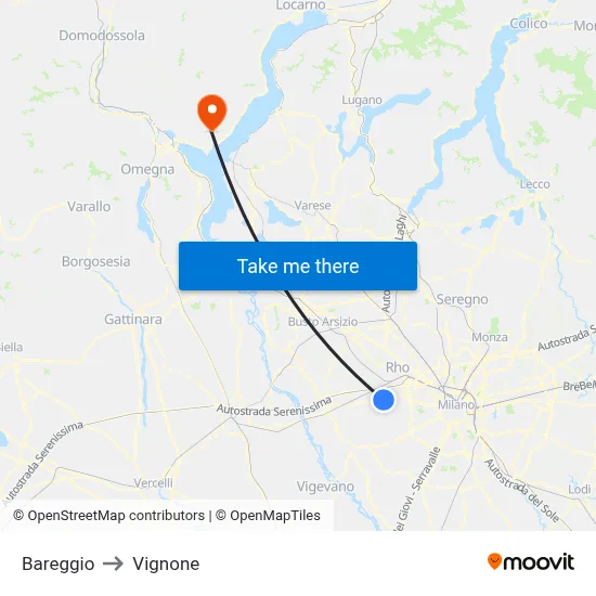 Bareggio to Vignone map