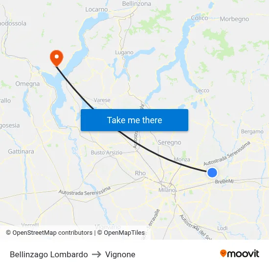 Bellinzago Lombardo to Vignone map