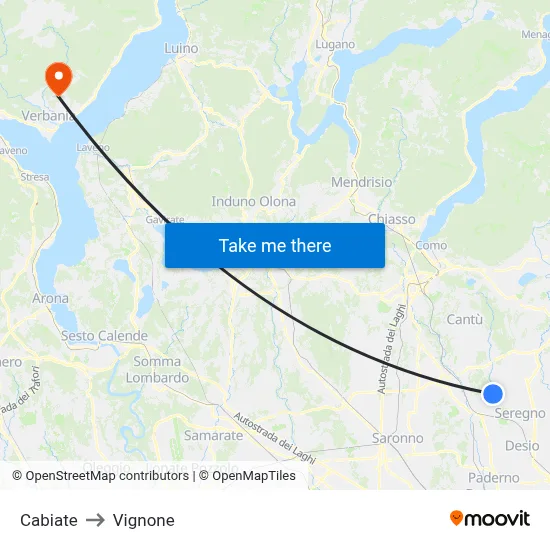 Cabiate to Vignone map