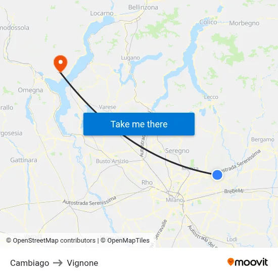 Cambiago to Vignone map