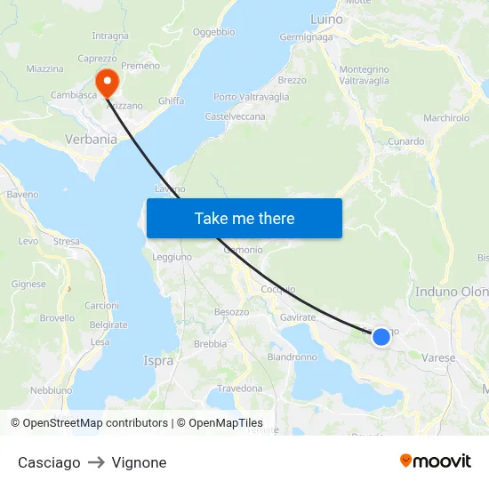 Casciago to Vignone map