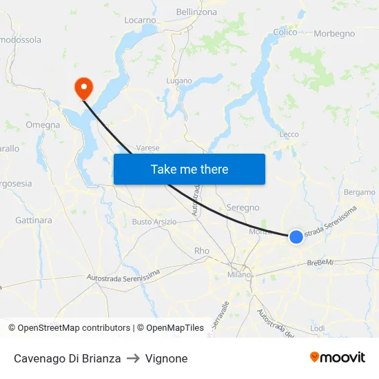 Cavenago di Brianza to Vignone map