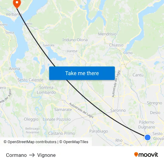 Cormano to Vignone map