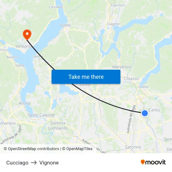 Cucciago to Vignone map