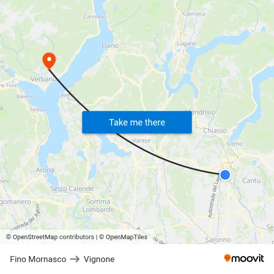 Fino Mornasco to Vignone map