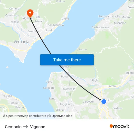 Gemonio to Vignone map