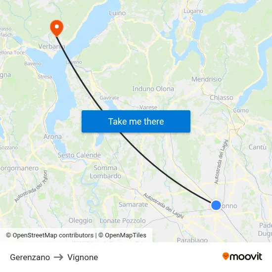 Gerenzano to Vignone map