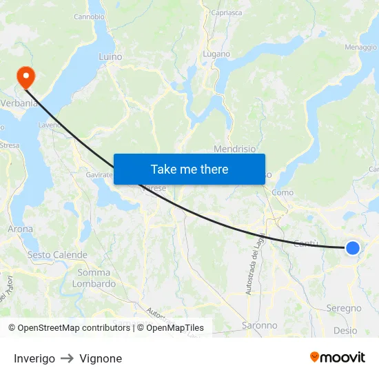 Inverigo to Vignone map