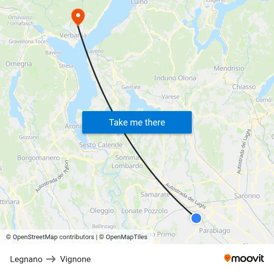 Legnano to Vignone map