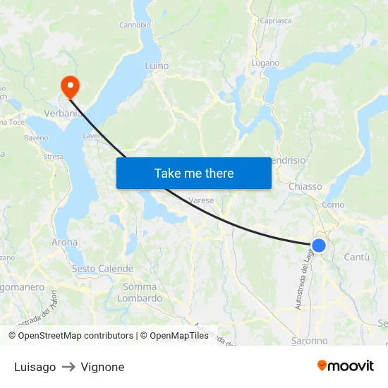 Luisago to Vignone map