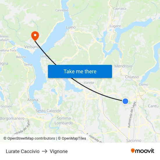 Lurate Caccivio to Vignone map