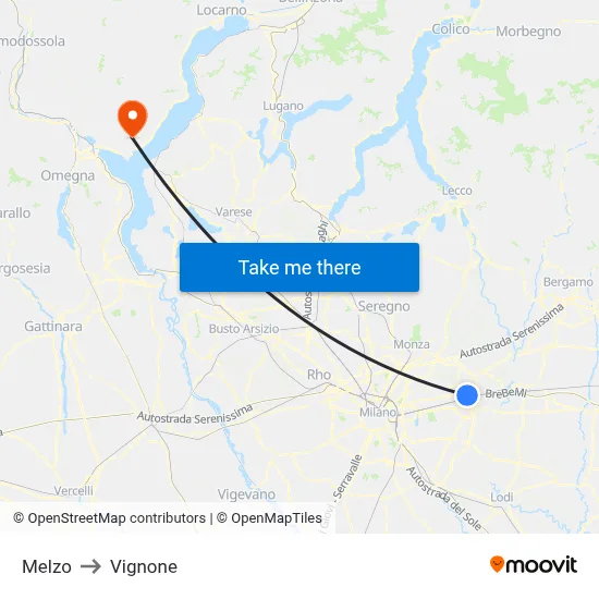 Melzo to Vignone map