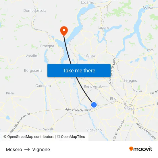 Mesero to Vignone map