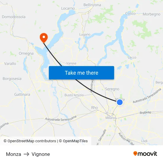 Monza to Vignone map