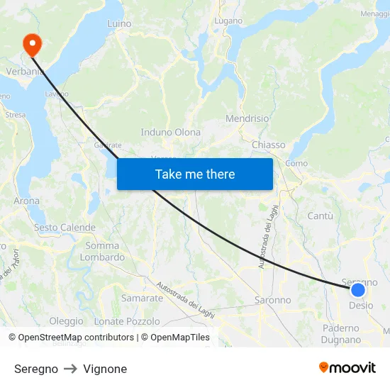 Seregno to Vignone map