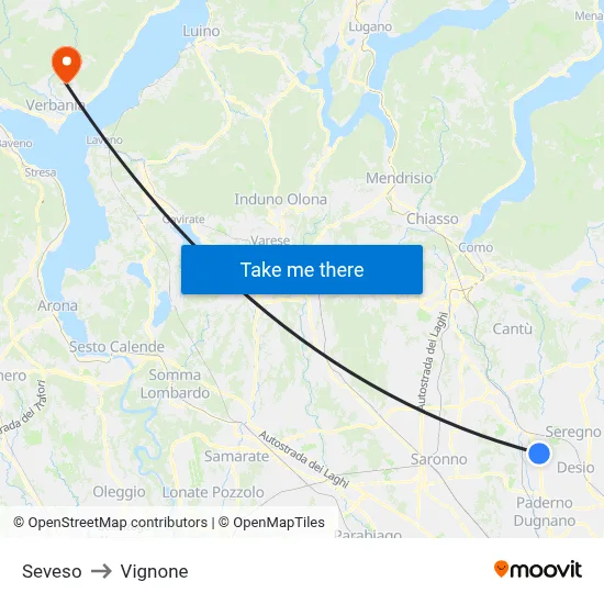 Seveso to Vignone map