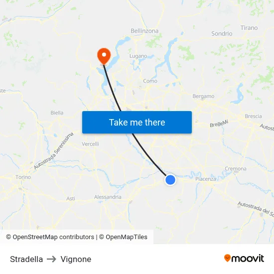Stradella to Vignone map