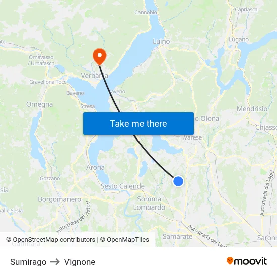 Sumirago to Vignone map