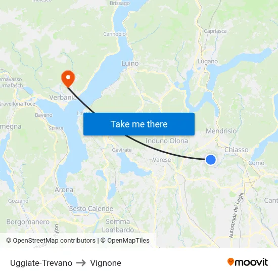 Uggiate-Trevano to Vignone map