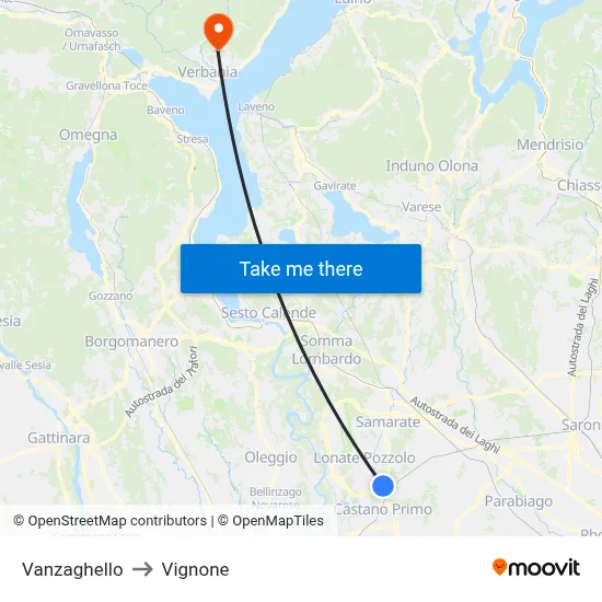 Vanzaghello to Vignone map