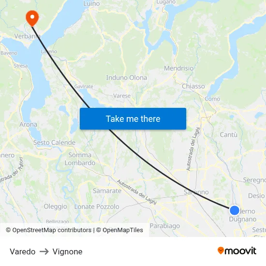 Varedo to Vignone map